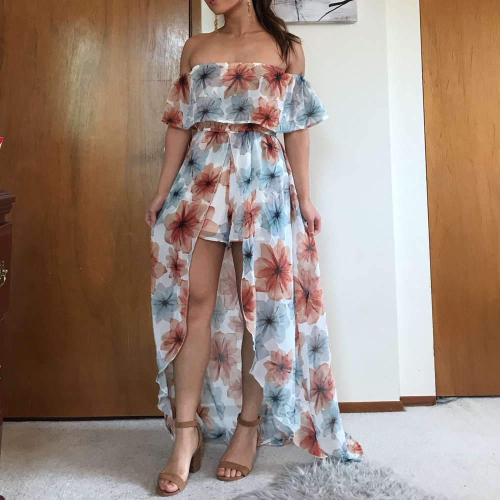 Off shoulder high low romper